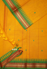 Karthigai silk cotton small border with temple weaving - Mustard Yellow