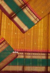 Karthigai silk cotton multi border with temple weaving - dual shade sunset orange