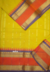 Karthigai silk cotton multi border with temple weaving  - Mild mehandi green