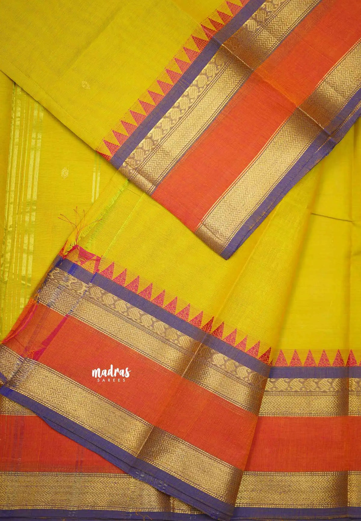 Karthigai silk cotton multi border with temple weaving  - Mild mehandi green