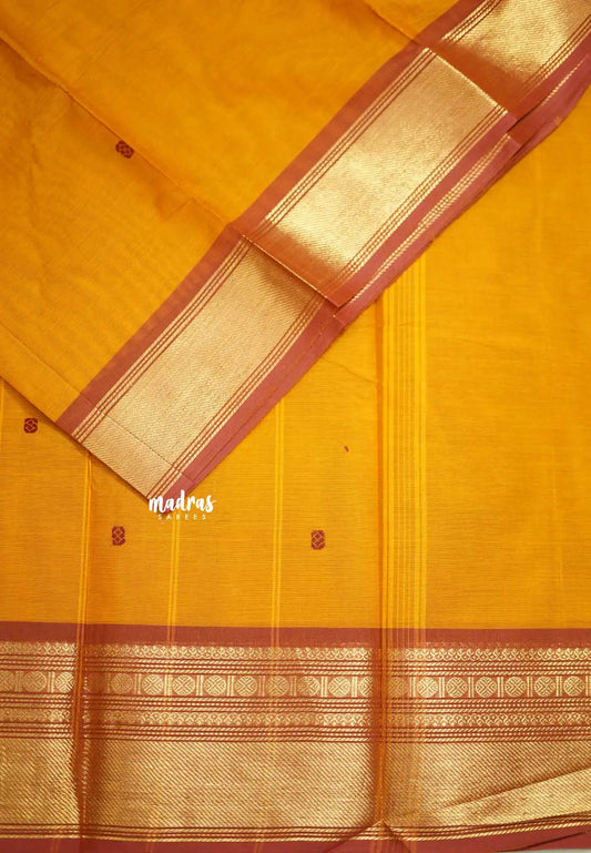 Karthigai silk cotton small rudraksham bavanji border - Mustard orange