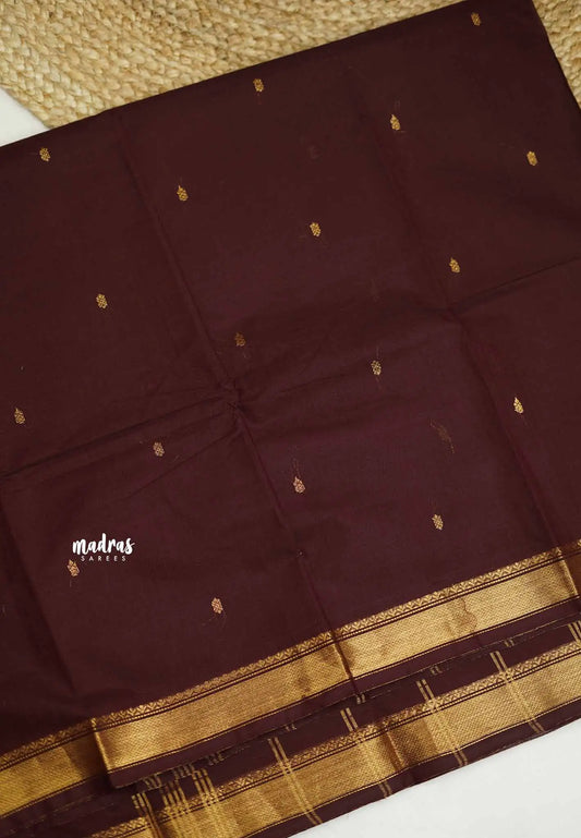 Karthigai silk cotton small Bavanji border Dark brown