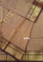 Mild brown - Karthigai silk cotton small Bavanji border with buttas
