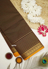 Karthigai silk cotton with golden stripes weaving Coffee Brown