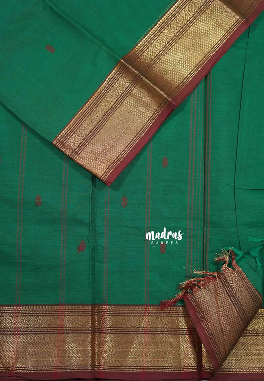 Green - Karthigai silk cotton small Bavanji border with buttas