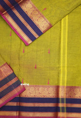 Karthigai silk cotton Triple border with annam  - Mehandi green