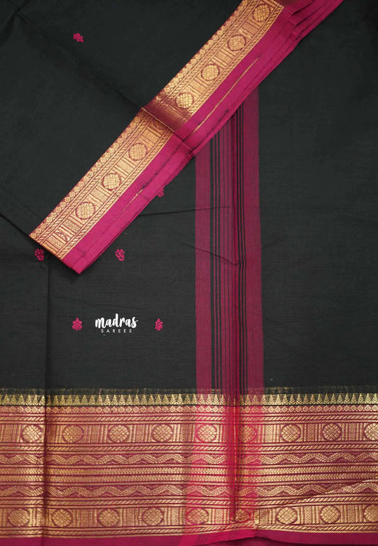 Karthigai silk cotton big neli border - Black