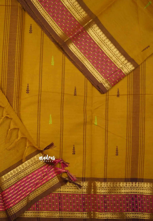 Karthigai silk cotton checks weaving border - yellow ochre