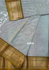 Mild Grey - Karthigai silk cotton small Bavanji border with buttas