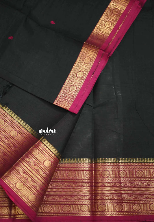 Karthigai silk cotton big neli border - Black