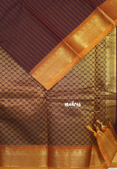 Coffee brown - Premium Karthigai silk cotton dotted stripes body with rich pallu