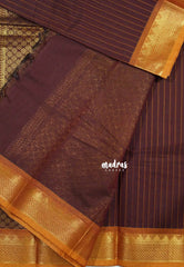 Coffee brown - Premium Karthigai silk cotton dotted stripes body with rich pallu