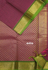 Beetroot Color - Premium Karthigai silk cotton dotted stripes body with rich pallu