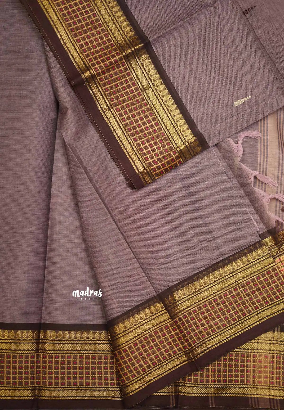 Karthigai silk cotton checks weaving border - Grape purple