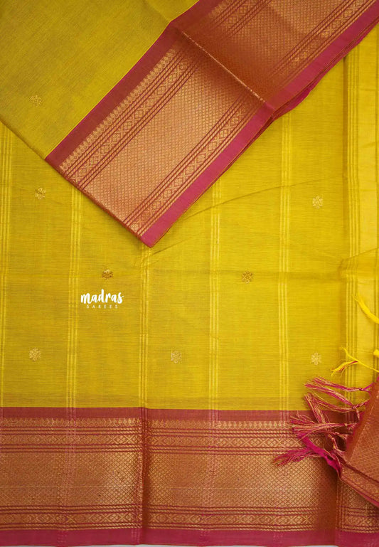 Karthigai silk cotton bavanji border - Lemon yellow