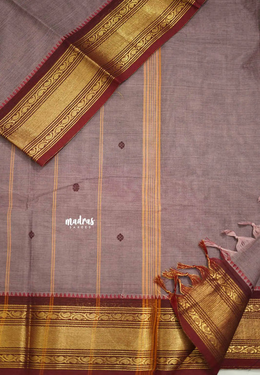 Karthigai silk cotton bavanji border - Purple Grey