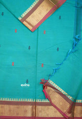 Karthigai silk cotton small border with zigzag border - Teal blue