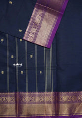 Karthigai silk cotton bavanji floral border - Blue