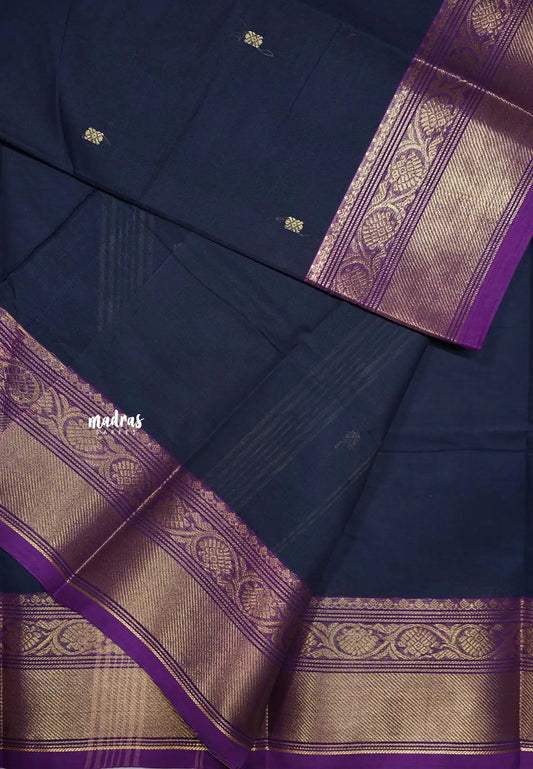 Karthigai silk cotton bavanji floral border - Blue