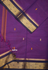 Karthigai silk cotton small border with zigzag border - Purple