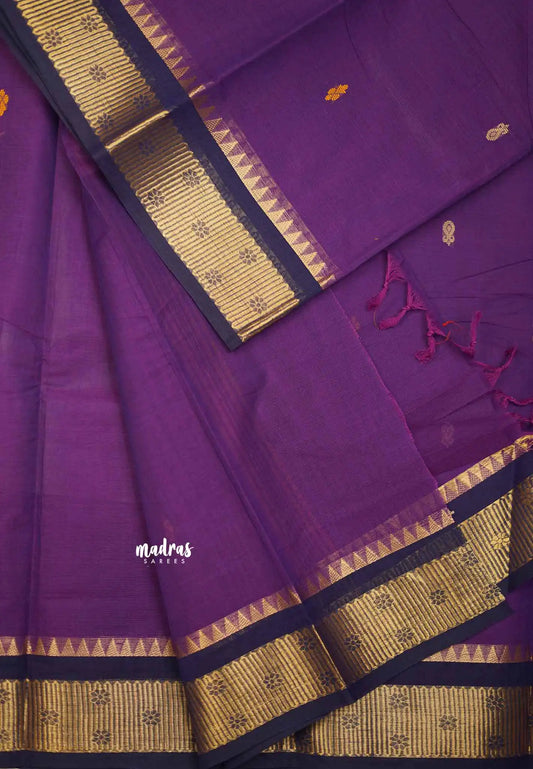 Karthigai silk cotton small border with zigzag border - Purple