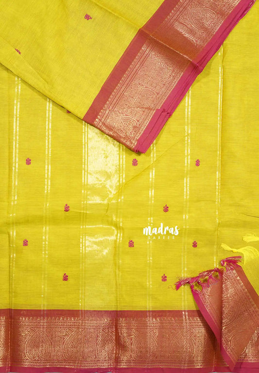 Lemon yellow -  Karthigai silk cotton buttas with heart border