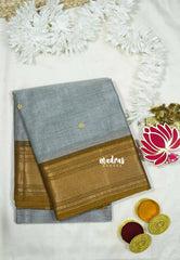 Mild Grey - Karthigai silk cotton small Bavanji border with buttas