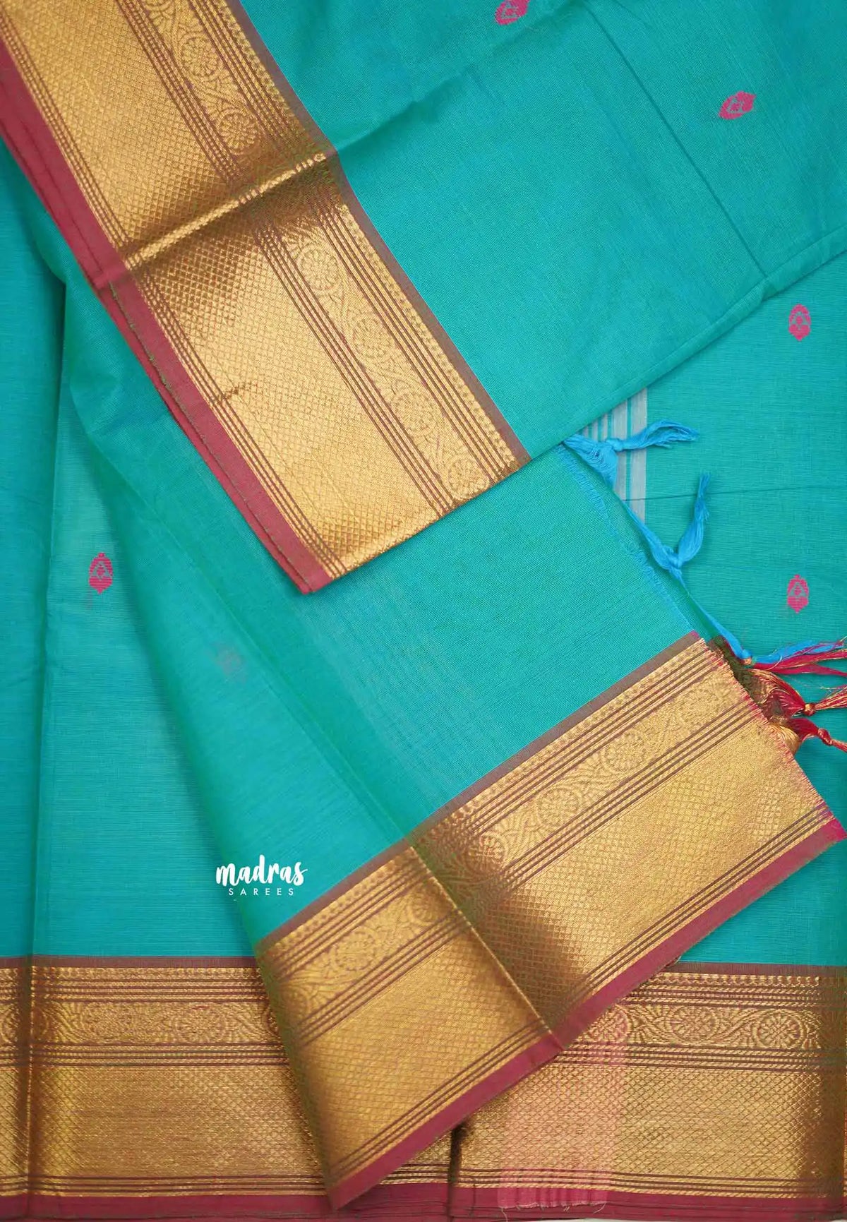 Karthigai silk cotton Bavanji border - Teal blue