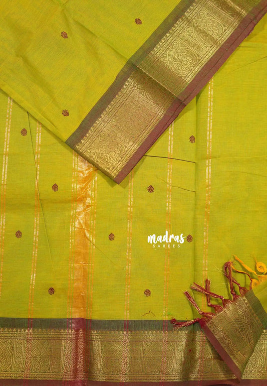 Dualshade green -  Karthigai silk cotton buttas with heart border