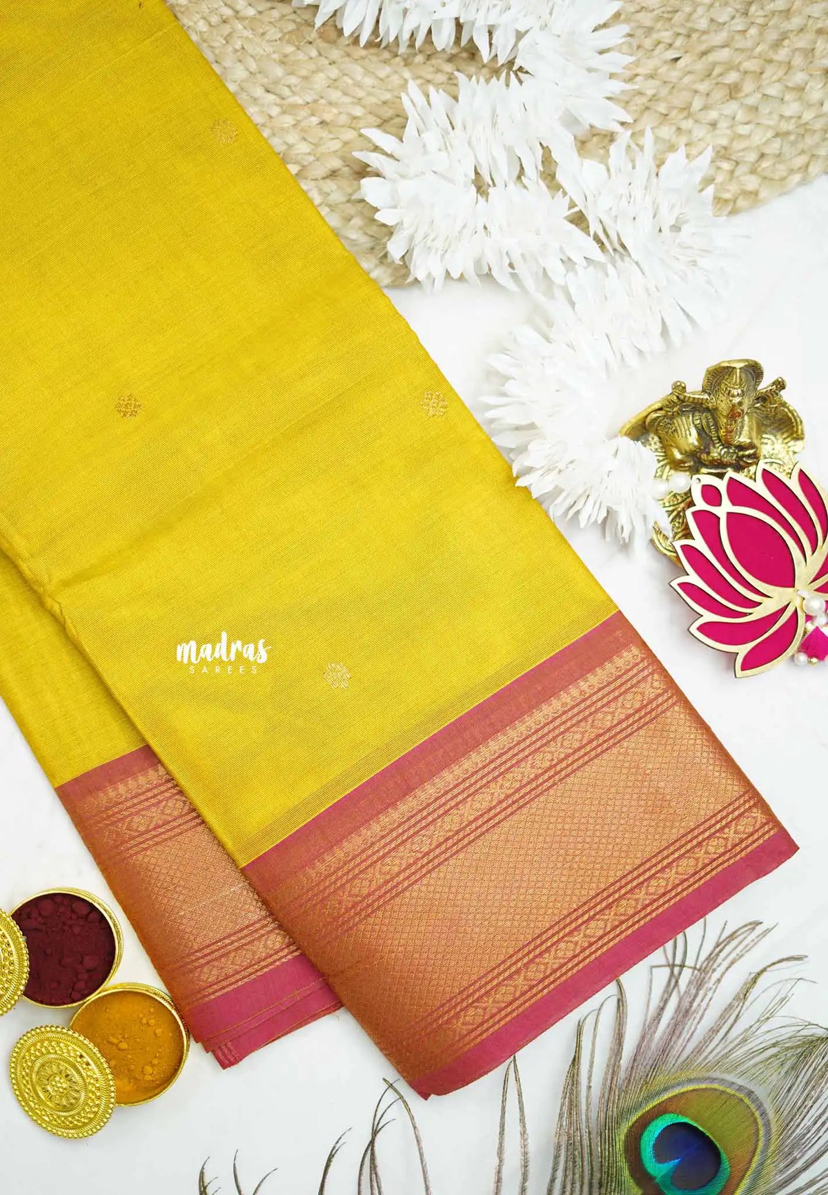 Karthigai silk cotton bavanji border - Lemon yellow