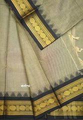 Karthigai silk cotton rudraksham with temple weaving - Khaki grey