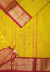 Karthigai silk cotton small border with mayil - Lemon yellow