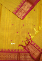 Karthigai silk cotton rudraksham with temple weaving - Mustard yellow