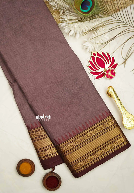 Karthigai silk cotton Plain bavanji border with kodi border - Onion pink