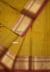 Karthigai silk cotton bavanji border with buttas - Ginger brown