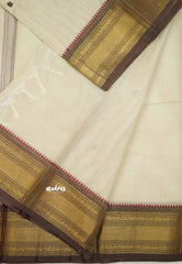 Karthigai silk cotton bavanji border - Half white