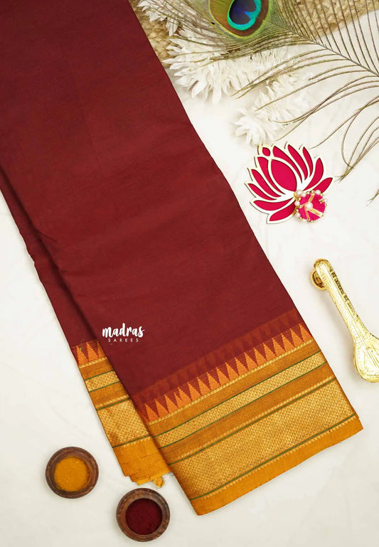 Karthigai silk cotton plain bavanji border - Maroon