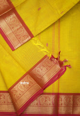 Karthigai silk cotton small border with mayil - Lemon yellow