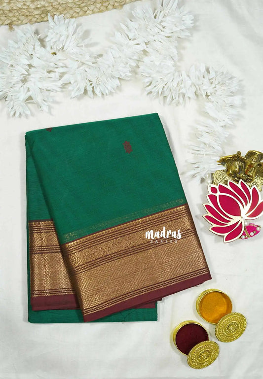 Green - Karthigai silk cotton small Bavanji border with buttas