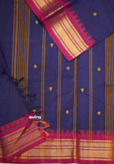 Karthigai silk cotton Bavanji border with temple - MS Blue