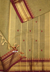 Karthigai silk cotton Bavanji border with temple - Khaki