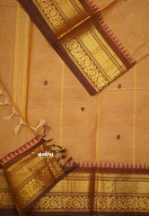 Karthigai silk cotton double border with temple weaving - Wheat brown