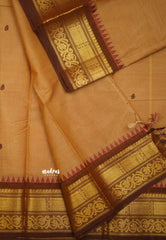 Karthigai silk cotton double border with temple weaving - Wheat brown