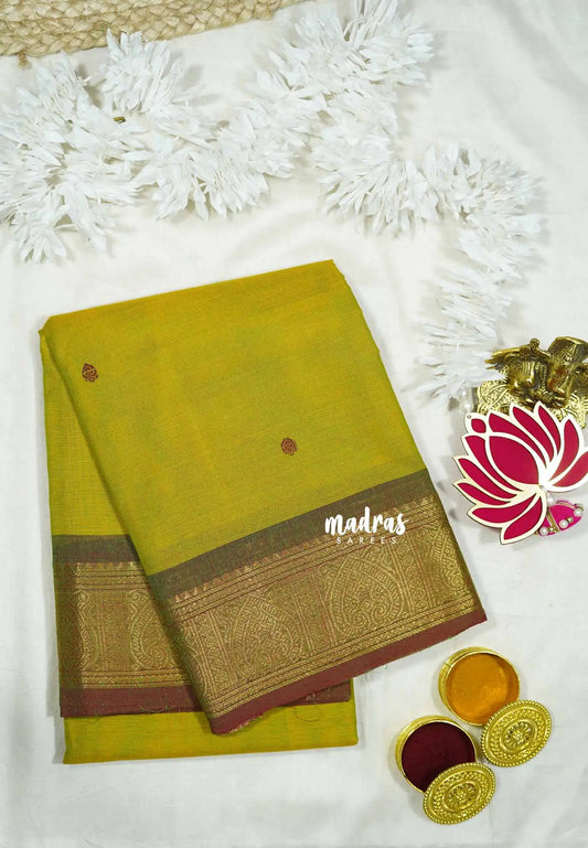 Dualshade green -  Karthigai silk cotton buttas with heart border