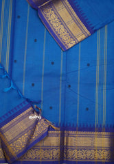 Karthigai silk cotton double border with temple weaving - Ananda blue