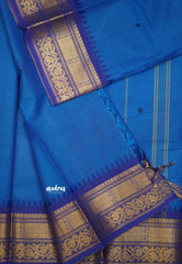 Karthigai silk cotton double border with temple weaving - Ananda blue