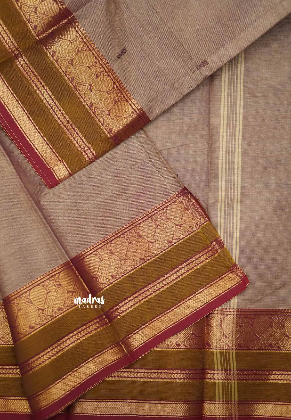 Karthigai silk cotton Triple border with annam  - Dark onion pink