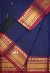 Karthigai silk cotton small border with mango and rudraksham - MS Blue