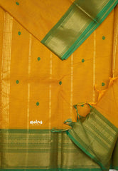 Karthigai silk cotton big border with rudraksham - Mustard yellow