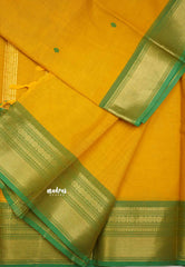 Karthigai silk cotton big border with rudraksham - Mustard yellow